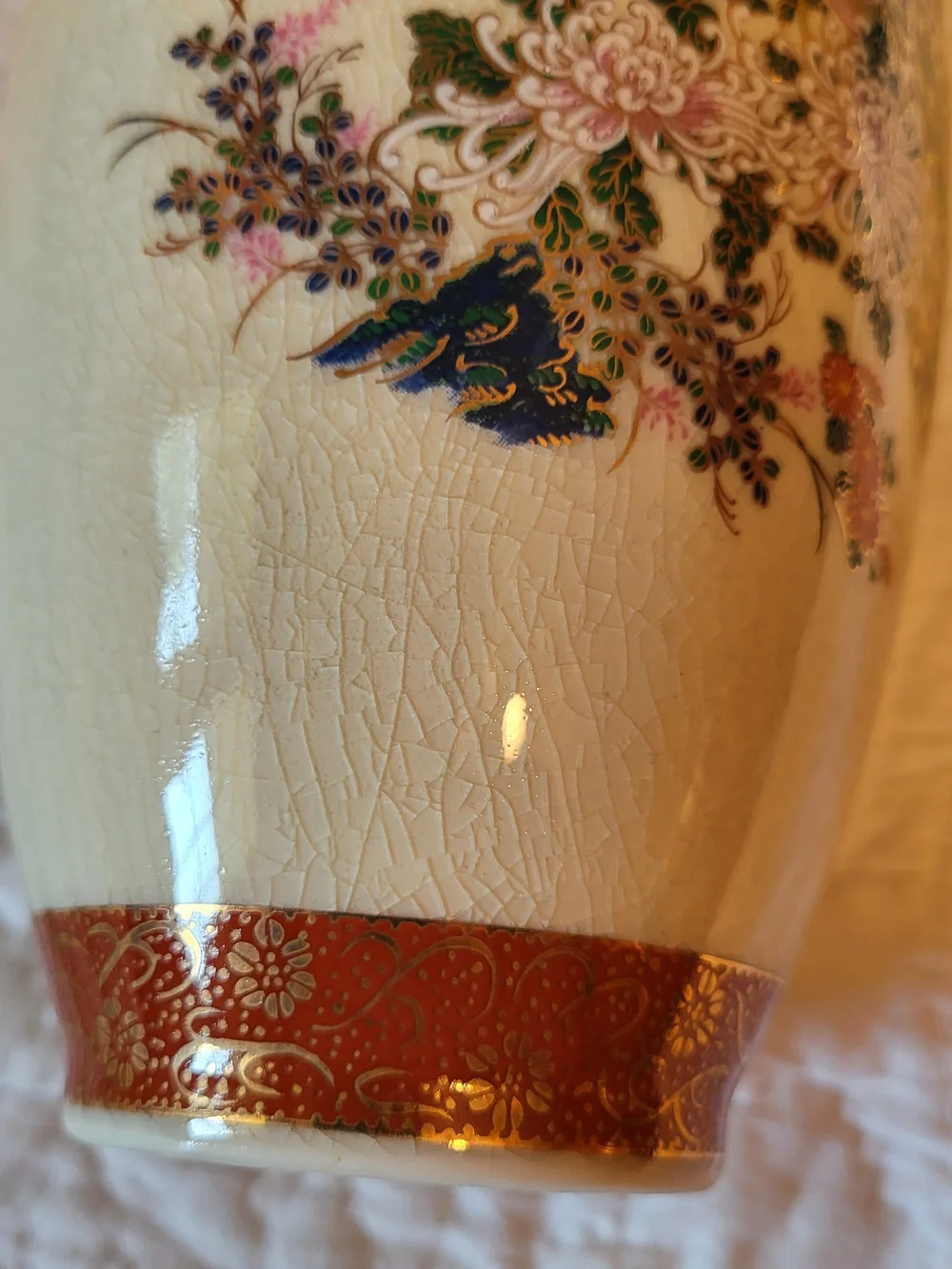 Decorative Cream and Orange Floral Peacock Ceramic Vase